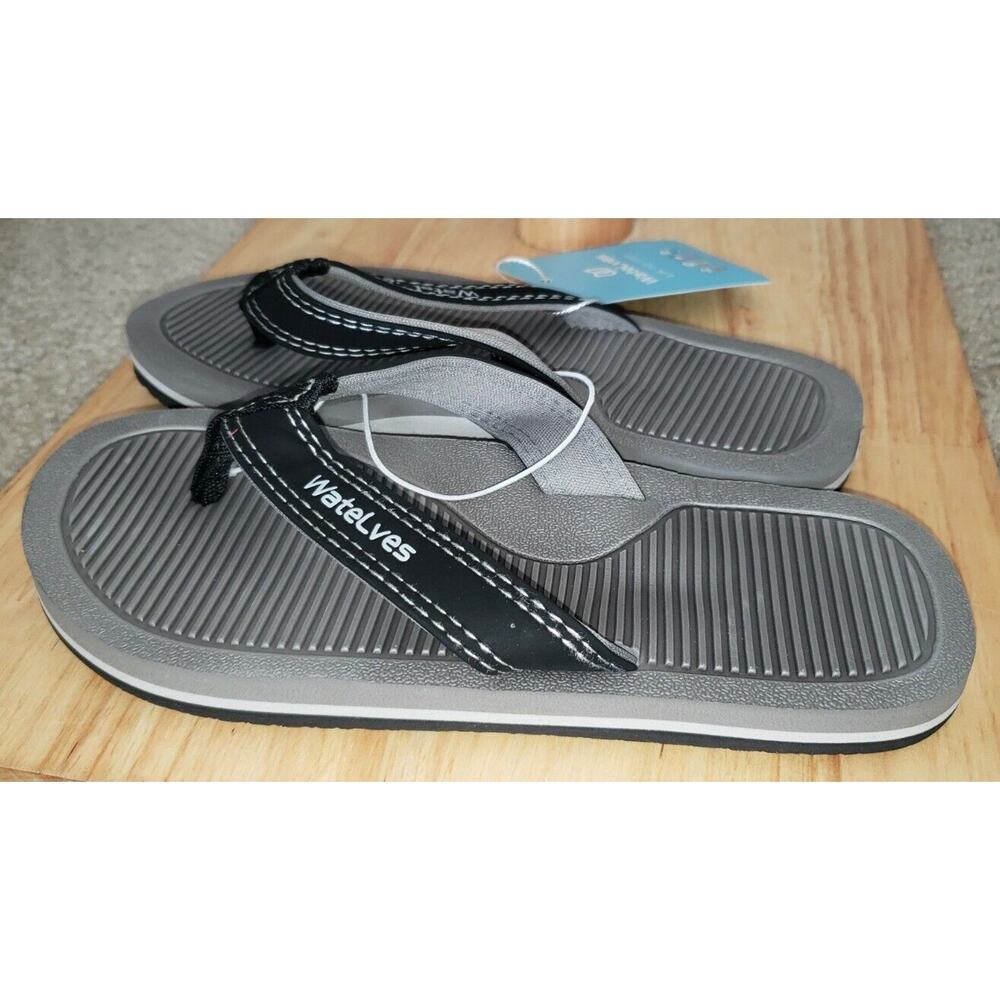 WateLves Flip-Flops Thong Sandals Beach Light Kids Size 4 Comfortable Blk/Grey